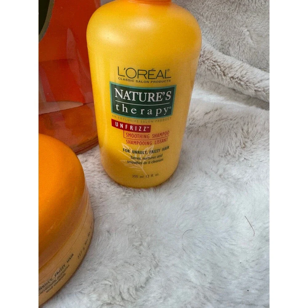 Vintage L'Oreal Nature's Therapy Unfrizz Smoothing Treatment Kit Travel Gift Bag